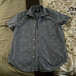 Hollister Blue Casual Button Down Shirt with Geometric Pattern